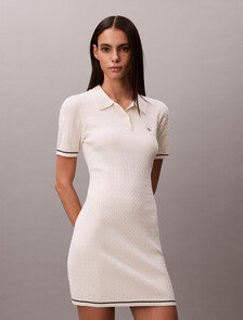 Micro Cable Knit Polo Mini Dress, Tofu, hi-res