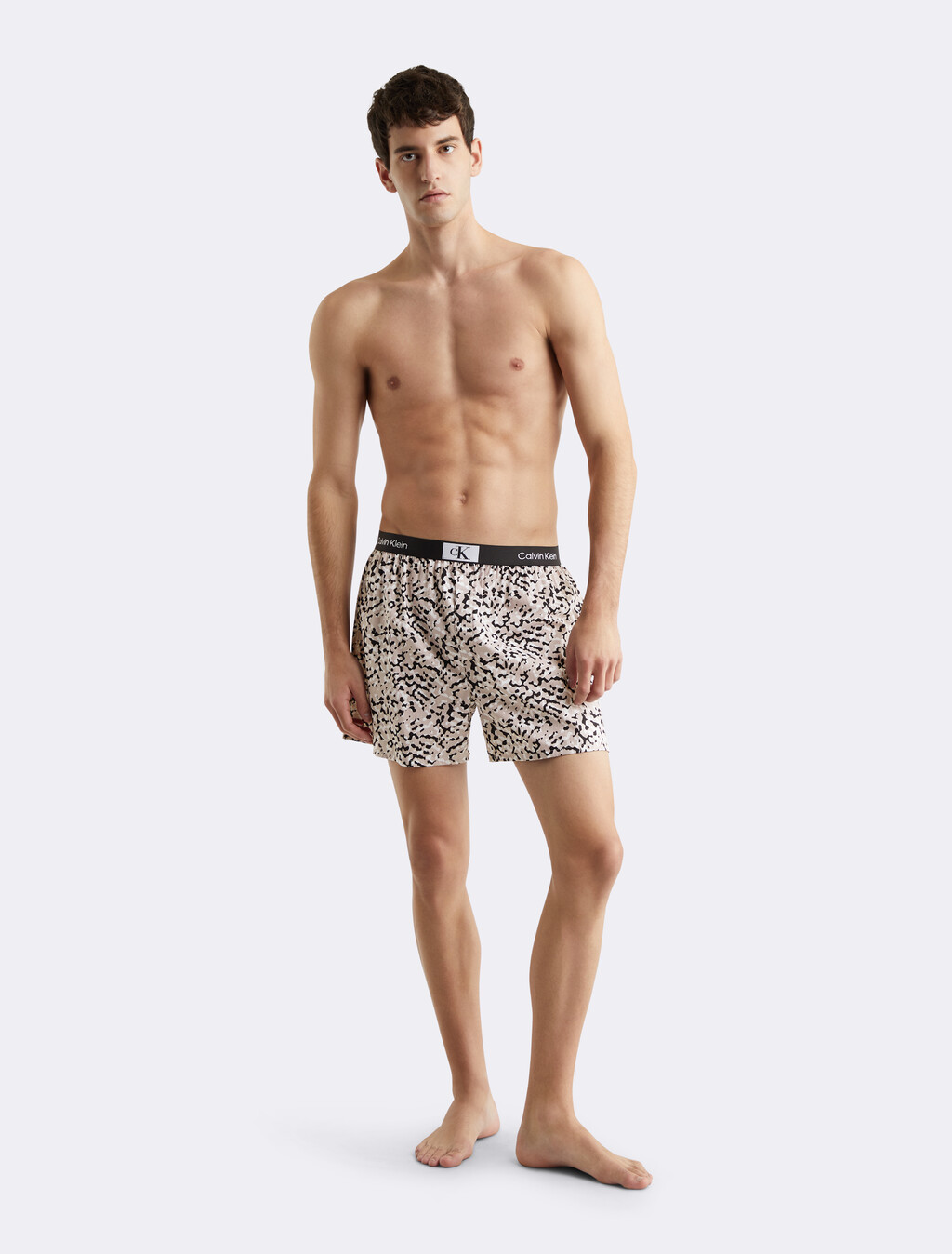 Calvin Klein 1996 Woven Cotton Boxers, PRINT/CLOUD GRY, hi-res