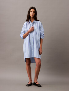 Relaxed Striped Cotton Shirt Dress, 18815 CSW25S_W013+Chambray Blue, hi-res