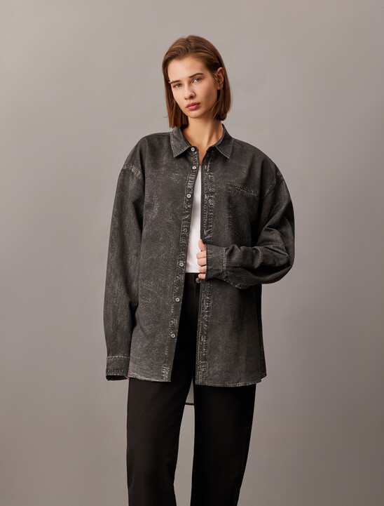 Denim Print Button-Down Shirt