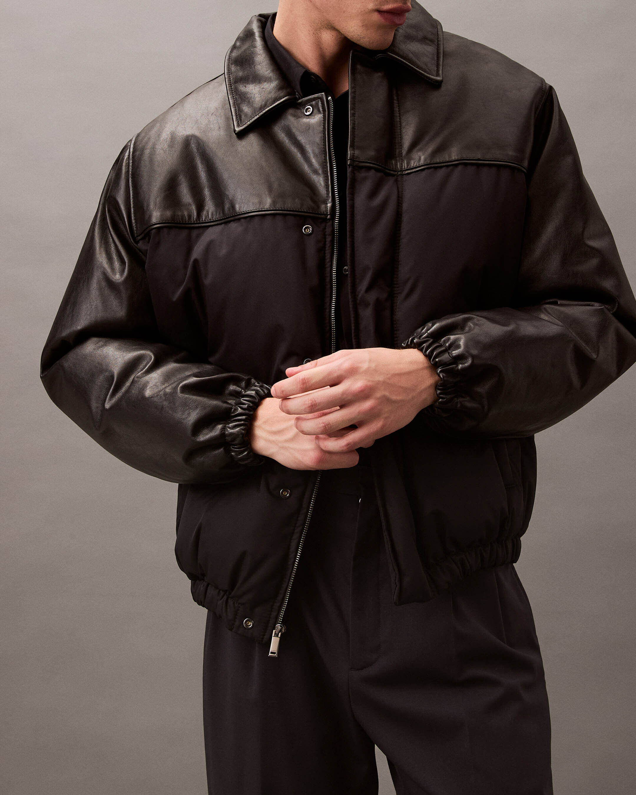 Nylon Leather Bomber Jacket blue Calvin Klein Malaysia