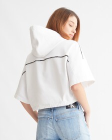 Logo Tape Cropped Hoodie, Bright White, hi-res