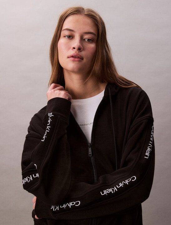 Logo Tape Terry Zip Thru Hoodie
