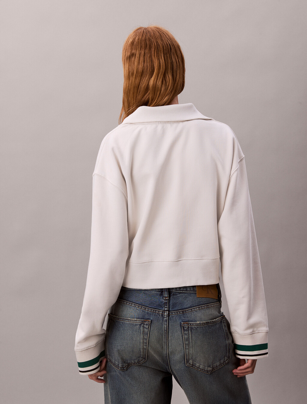 1/4 Zip Cotton Terry Sweatshirt, Chalk, hi-res