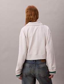 1/4 Zip Cotton Terry Sweatshirt, Chalk, hi-res