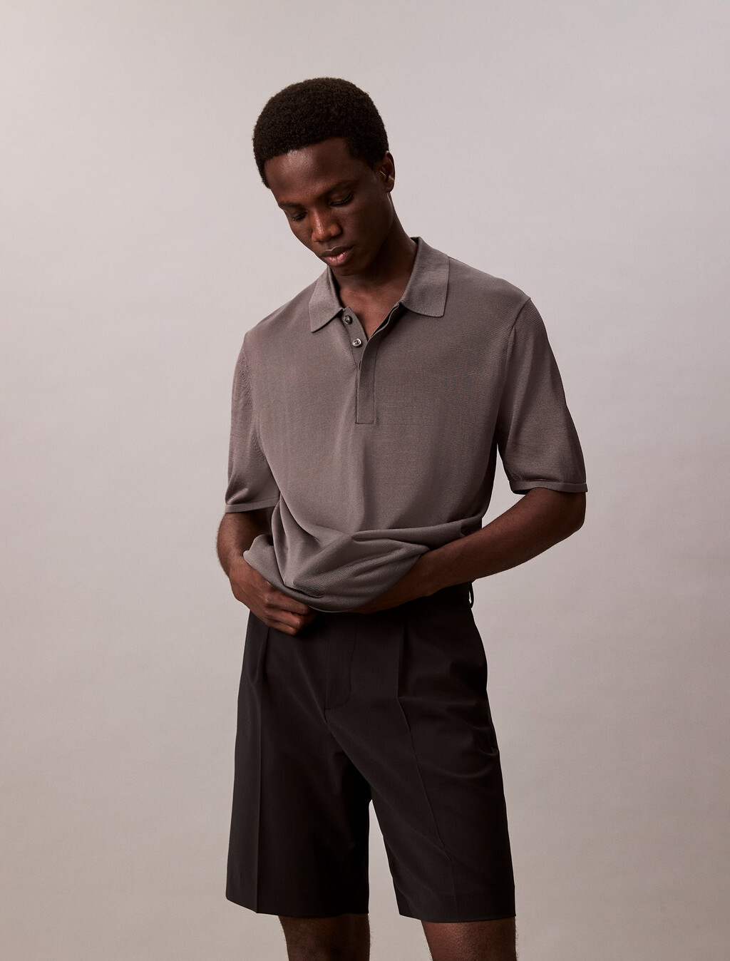 Sheer Polo Jumper, Gray Pinstripe, hi-res