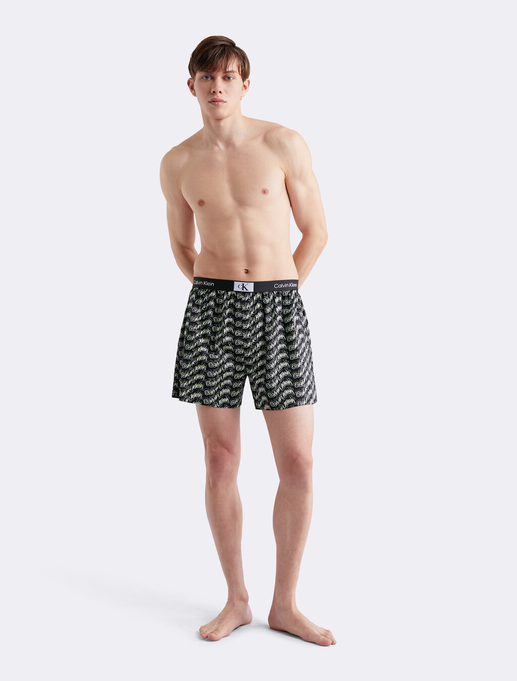 Calvin Klein 1996 Woven Cotton Boxers, PRINT BLACK, hi-res