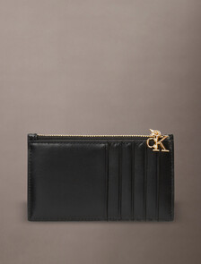 Leather Zip Card Holder, Black, hi-res