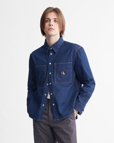 Relaxed Linear Denim Shirt, Denim Rinse, hi-res