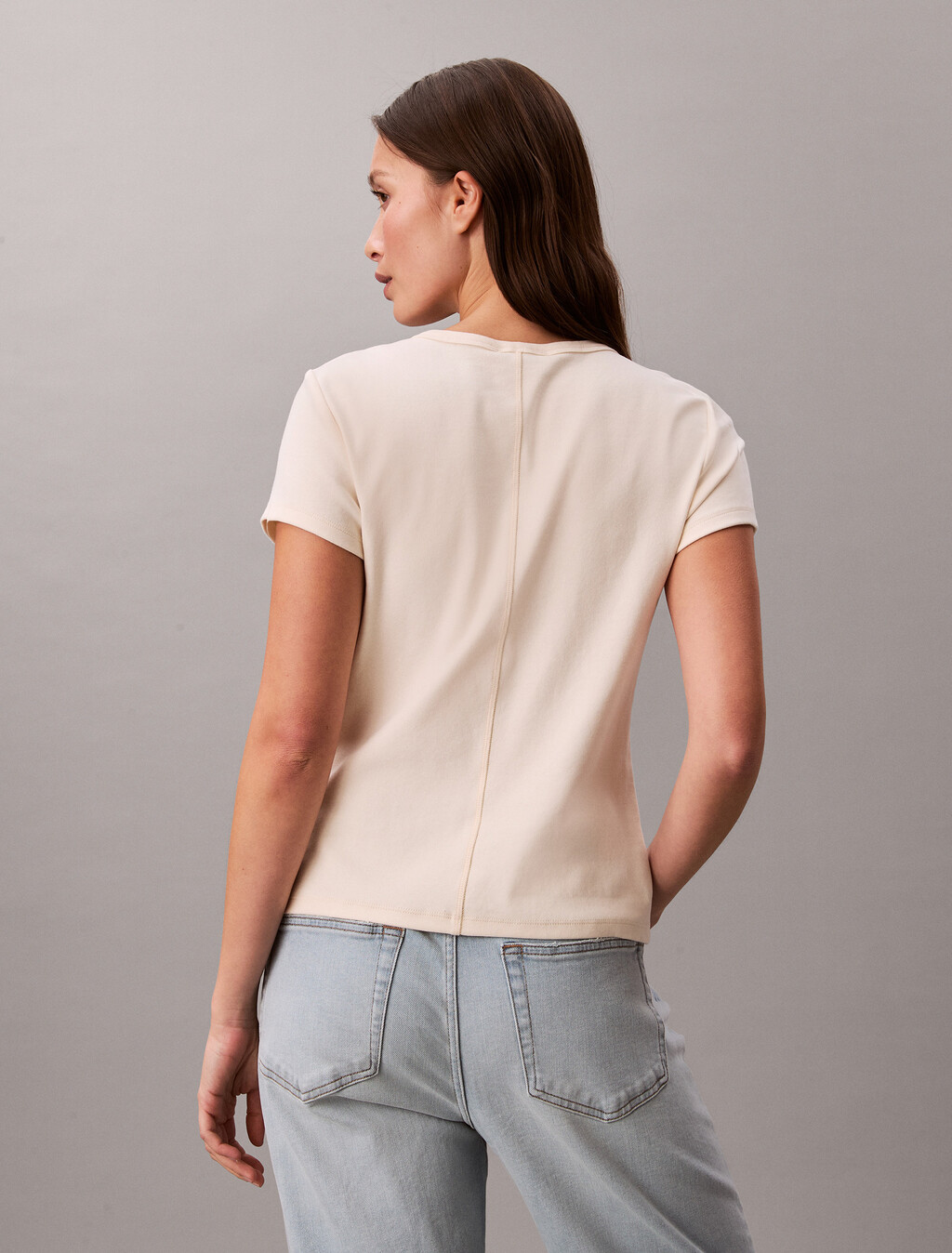 Slim Ribbed Button-Front T-shirt, Calico, hi-res