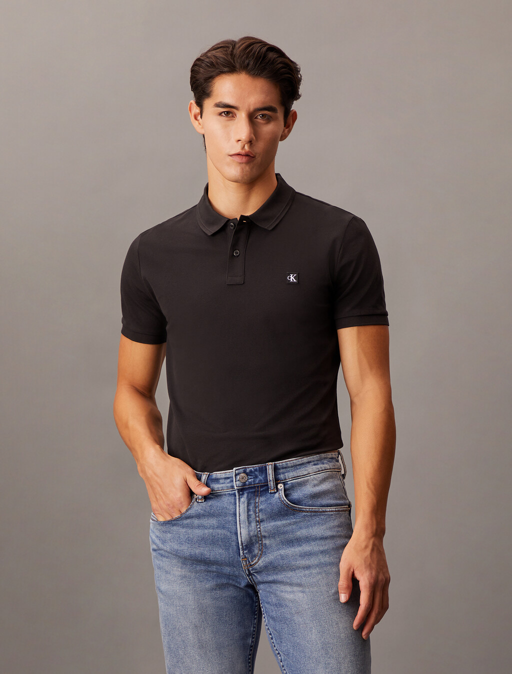 CK Badge Smooth Cotton Slim Polo, Ck Black, hi-res