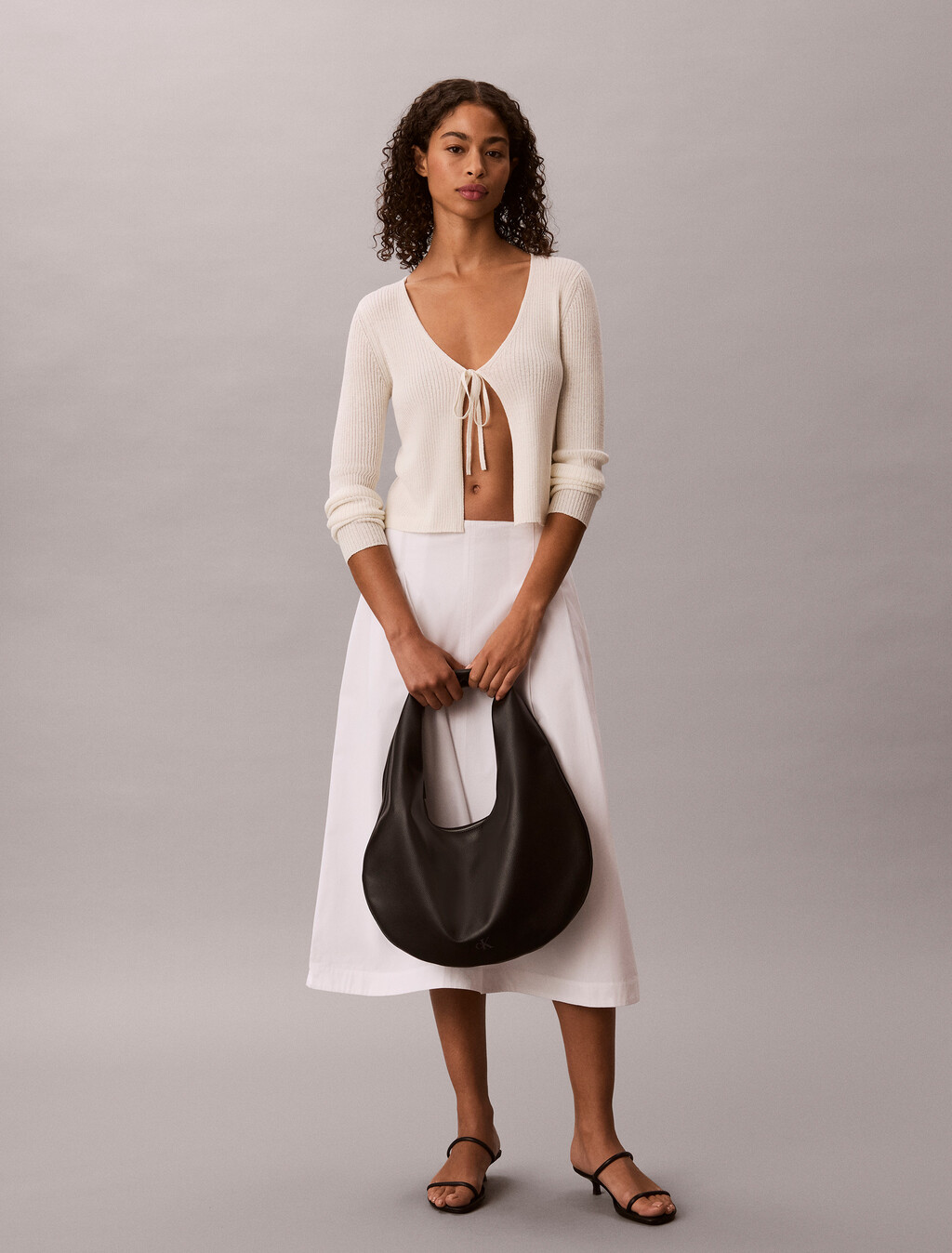 Linen Blend Tie Front Cardigan, Tofu, hi-res