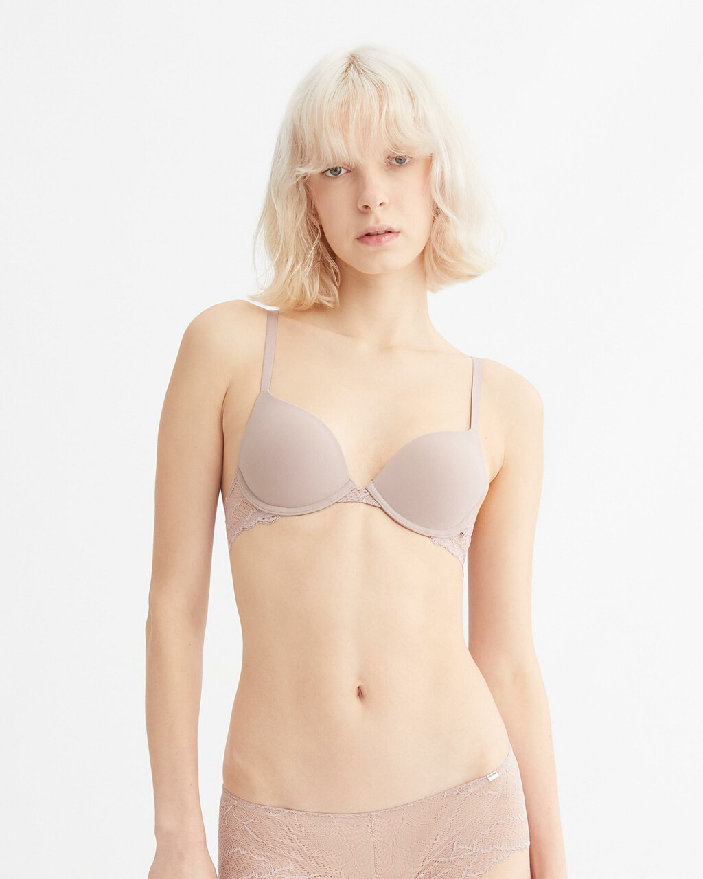 Scalloped Lace Lightly Lined Demi Bra, Gray Rose, hi-res
