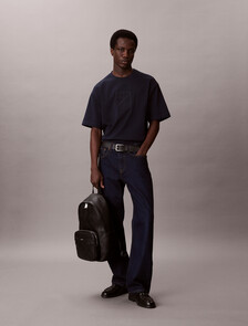 Embossed CK Emblem Slim Backpack, Black, hi-res