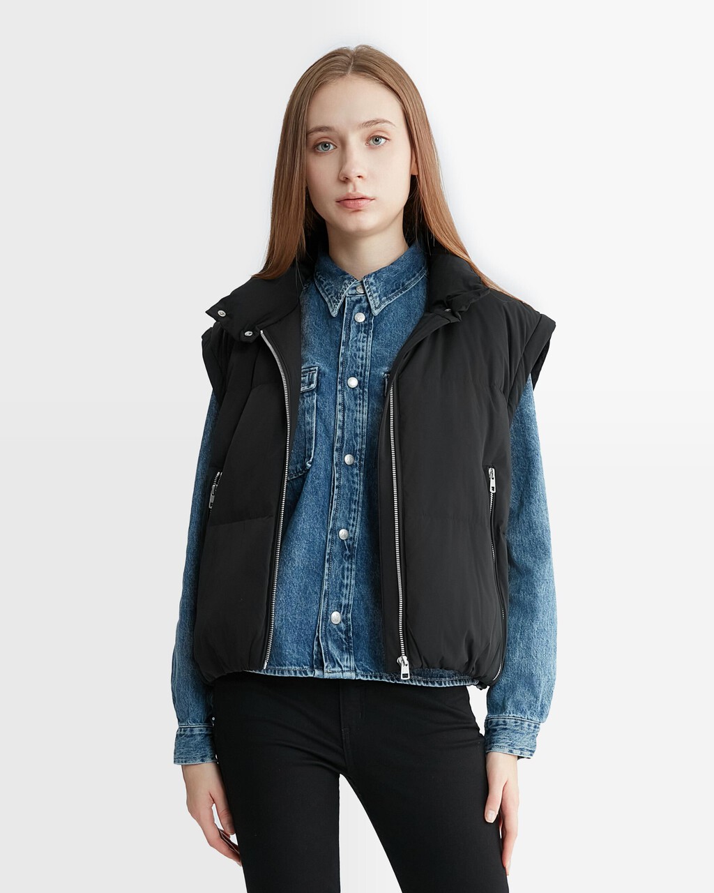 Feminine Detailing Lightweight Down Jacket, Ck Black, hi-res