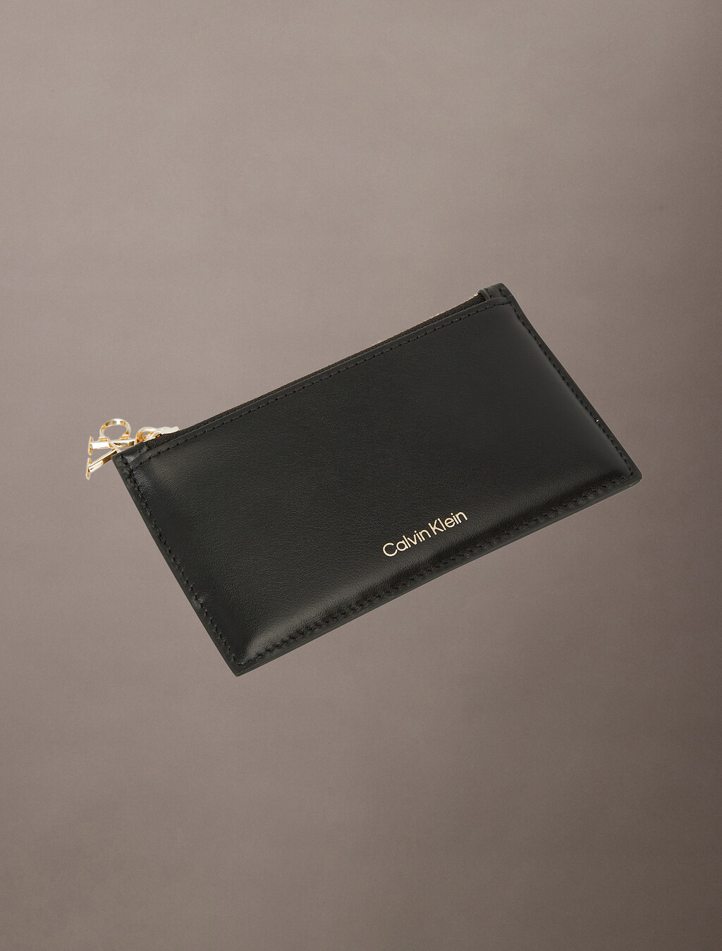 Leather Zip Card Holder, Black, hi-res