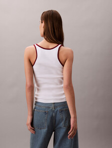 Contrast Trim Ribbed Tank Top, Brilliant White Combo, hi-res