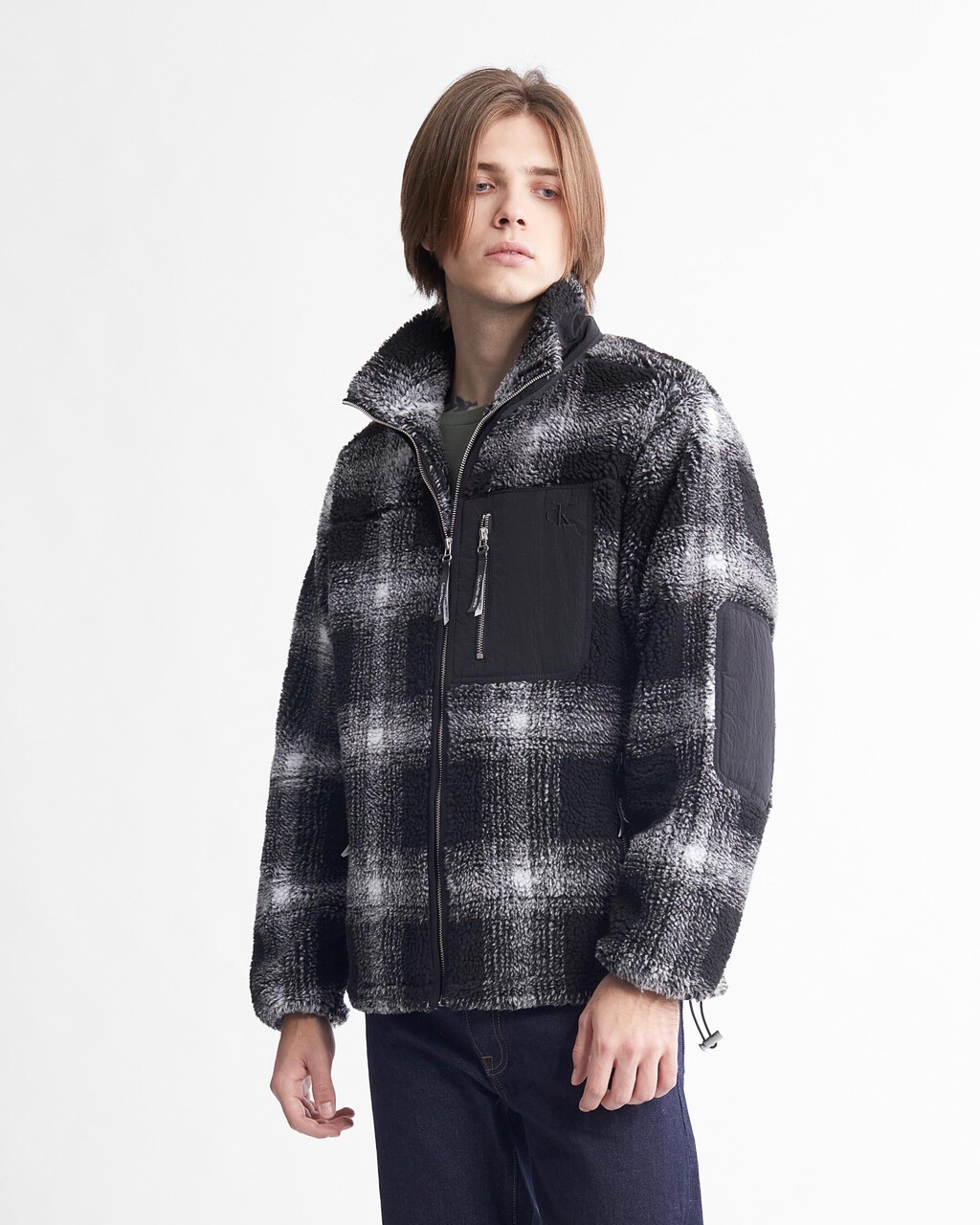 Shadow Plaid Sherpa Jacket, Ck Black, hi-res