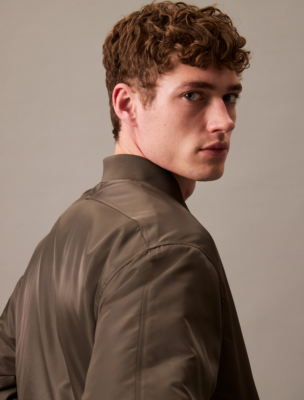 Padded Nylon Bomber Jacket, Beluga, hi-res