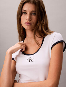 Slim Cotton Stretch Ringer T-shirt, Bright White, hi-res