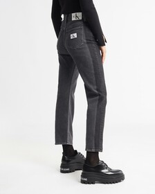 TWO TONE BLACK HIGH RISE STRAIGHT ANKLE JEANS, Washed Black Blocked, hi-res