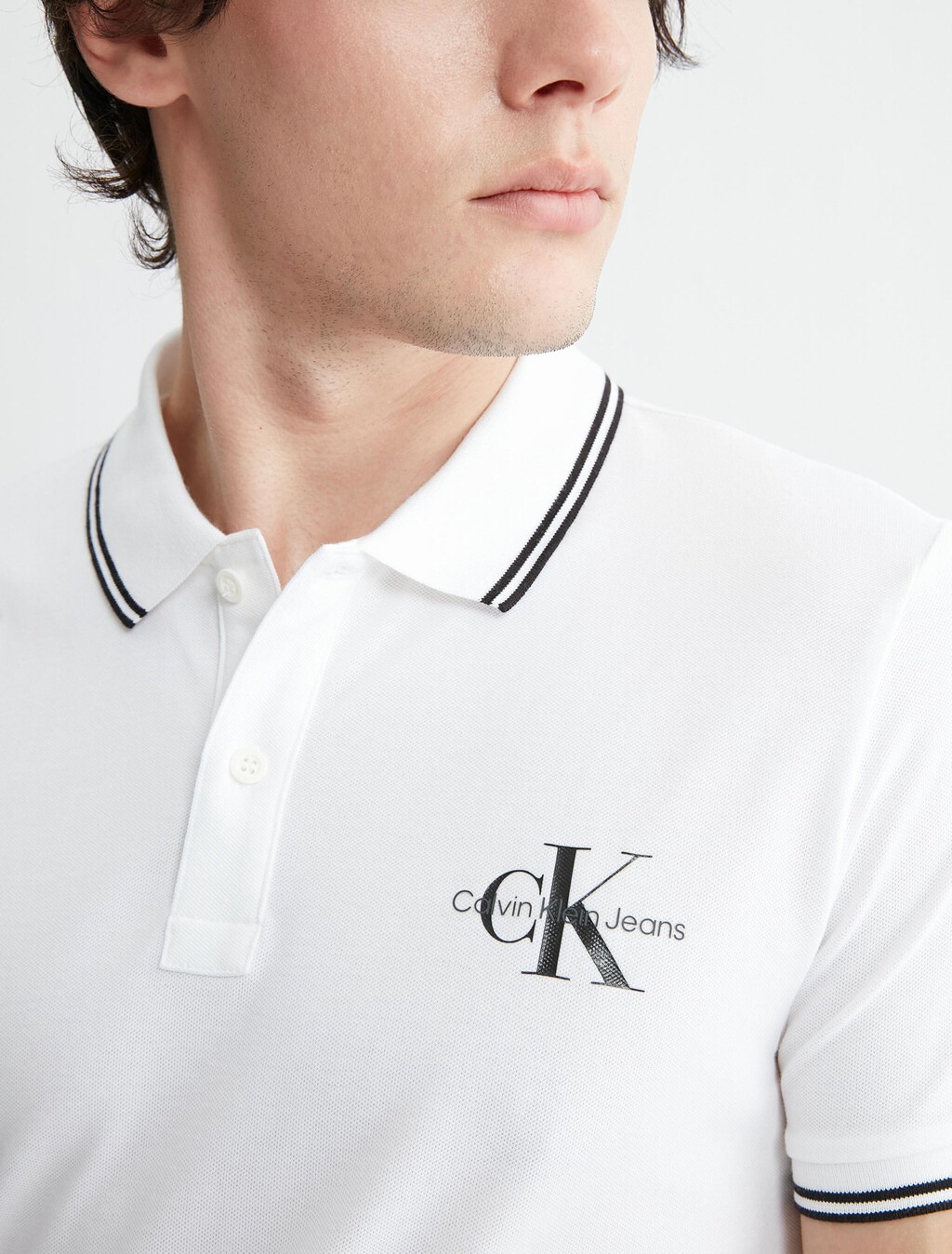 Monologo Slim Tipped Polo, Bright White, hi-res