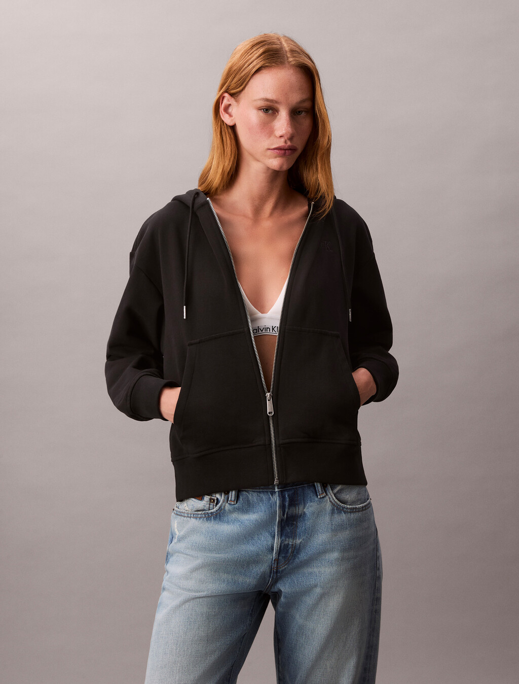Cotton Terry Zip Up Hoodie, Black, hi-res
