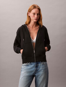 Cotton Terry Zip Up Hoodie, Black, hi-res
