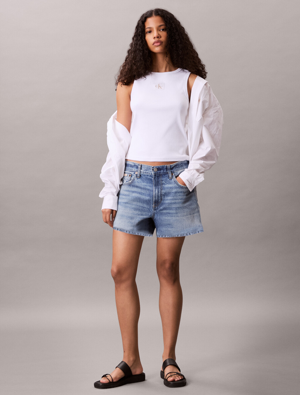 Cotton Stretch Rib Tank Top, Brilliant White, hi-res