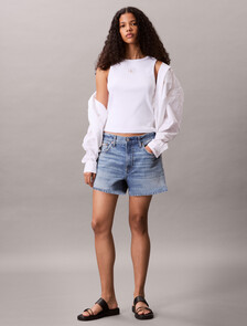 Cotton Stretch Rib Tank Top, Brilliant White, hi-res