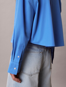Cropped Cotton Poplin Shirt, Marina, hi-res