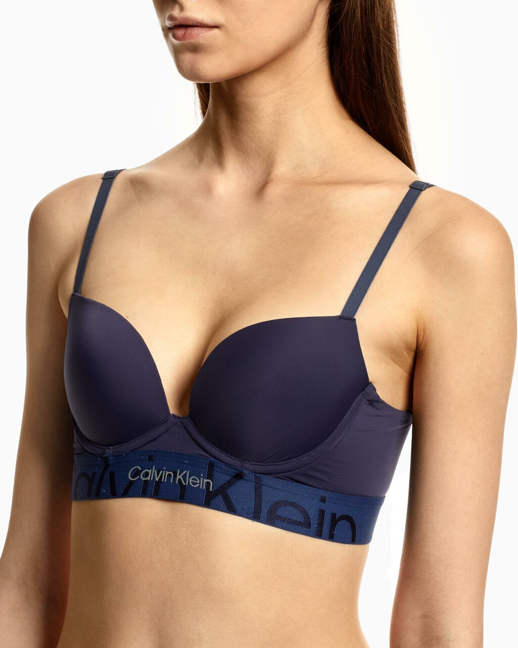 EMBOSSED ICON MICRO PUSH UP PLUNGE BRA, BLUE SHADOW, hi-res