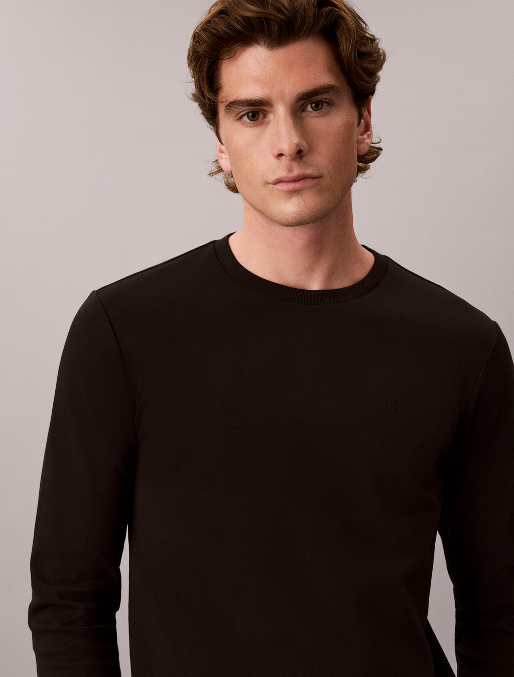Slim Silk-Blend Interlock Long Sleeve Tee, Black, hi-res