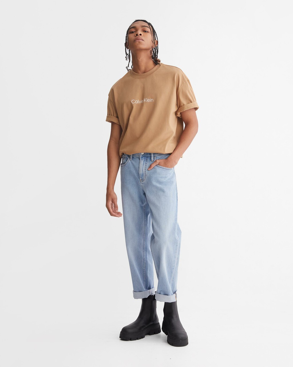 CALVIN LOGO CREW NECK TEE, Tigers Eye, hi-res