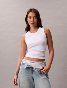 Monogram Rib Knit Tank Top, Brilliant White, hi-res