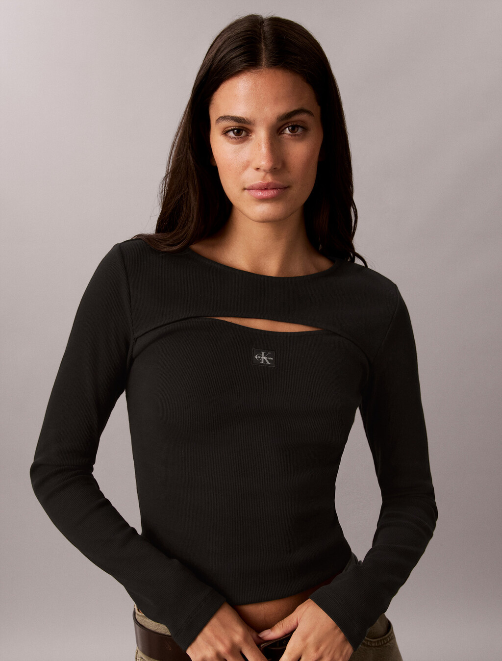 Cut-Out Rib Top, Black, hi-res
