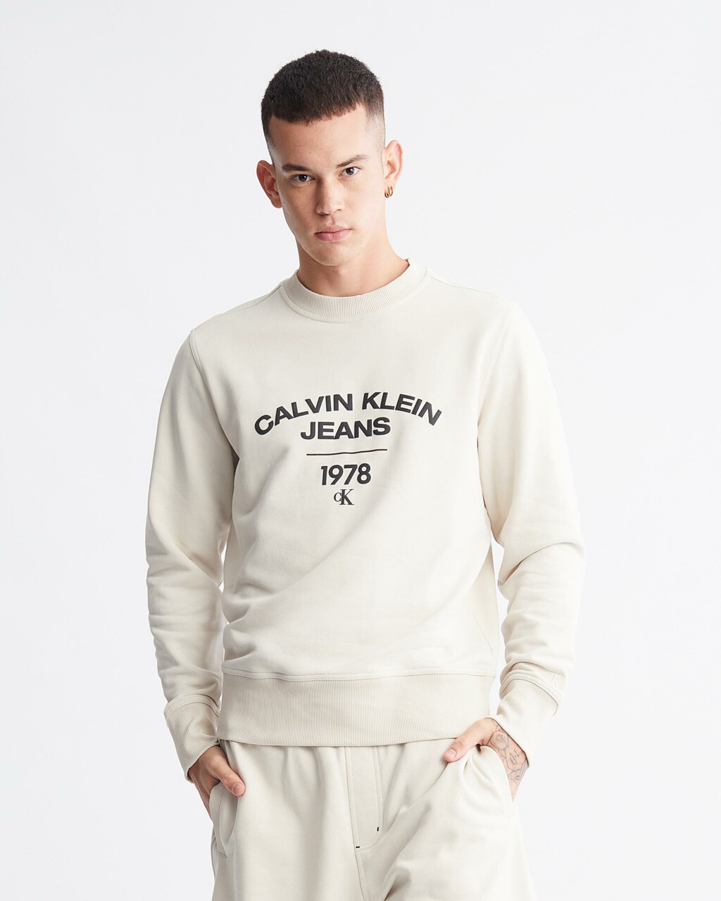 Varsity Curved Logo Sweatshirt, Eggshell, hi-res