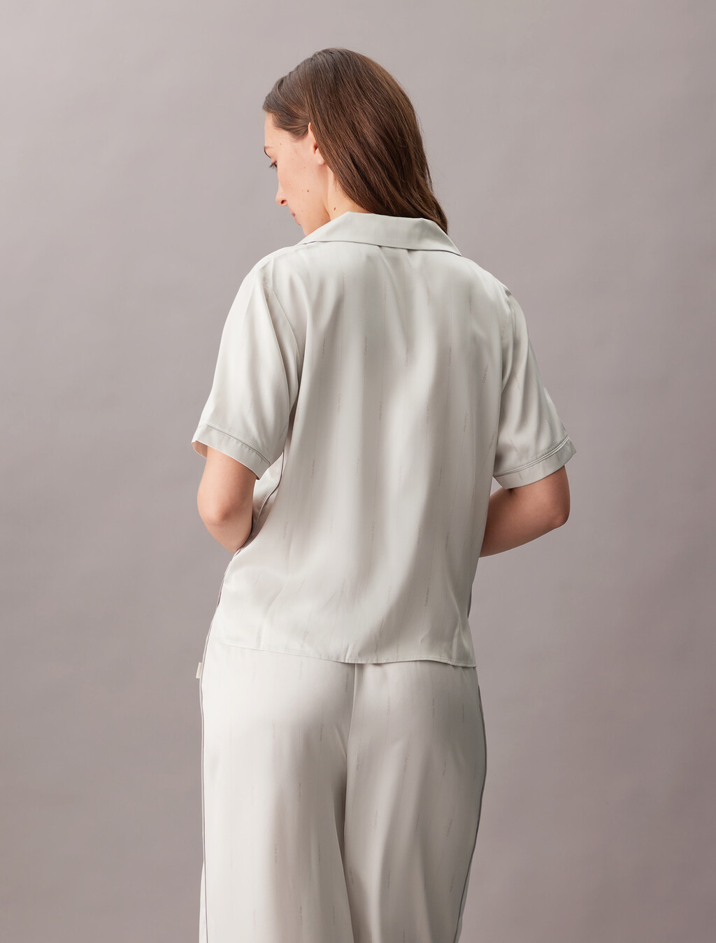 Satin Sheen Pyjama Shirt, 18724 STITCH STRIPE LOGO+Chalk, hi-res