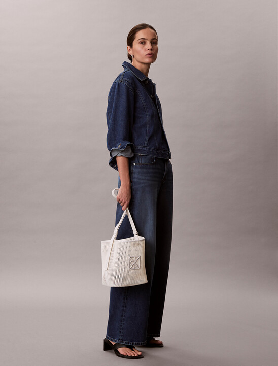 Mesh Emblem Logo Bucket Bag with Pouch