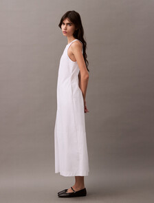 Cotton Poplin Box Pleat Midi Dress, Brilliant White, hi-res