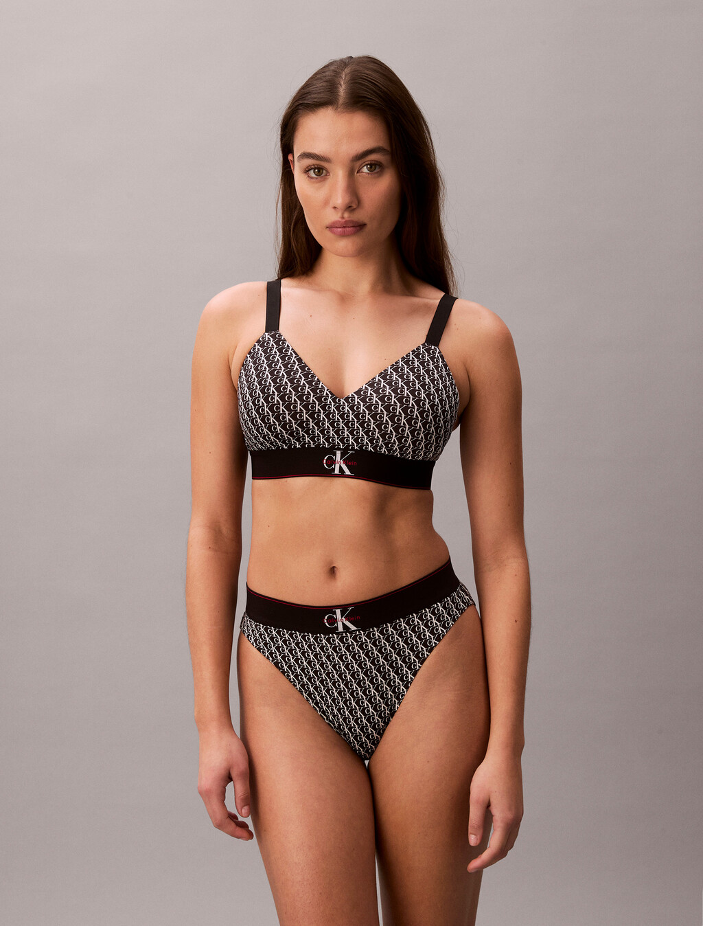 Lightly Lined Bralette - Graphic Monogram Microfibre Stretch, MINI STEPPING LOGO BLACK, hi-res