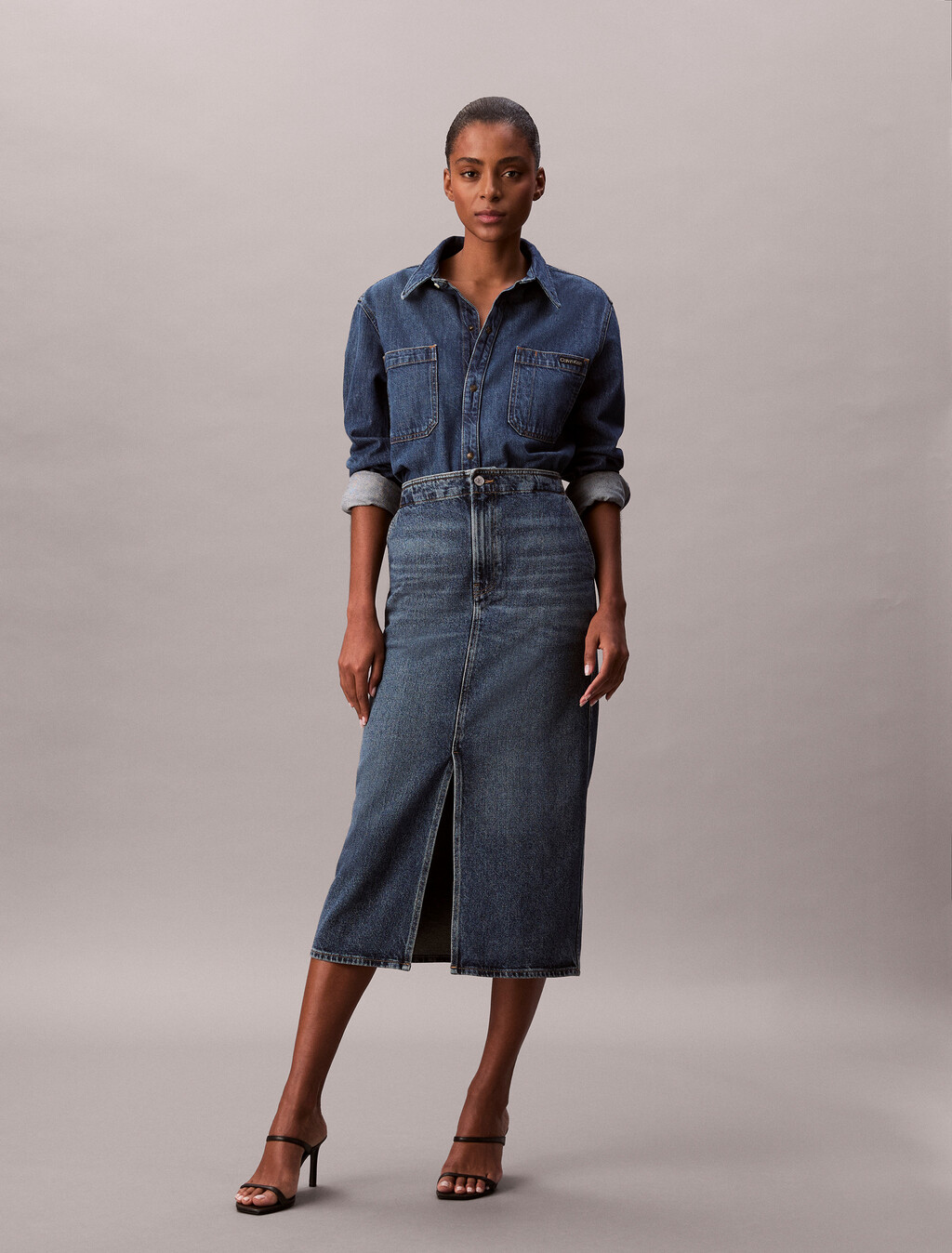 Denim Carpenter Maxi Skirt, TINTED ORCHARD, hi-res