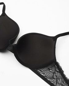Scalloped Lace Push Up Plunge Bra, Black, hi-res
