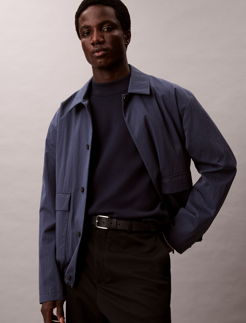 Tech Knit Boxy Mock Neck Jumper, Dark Sapphire, hi-res