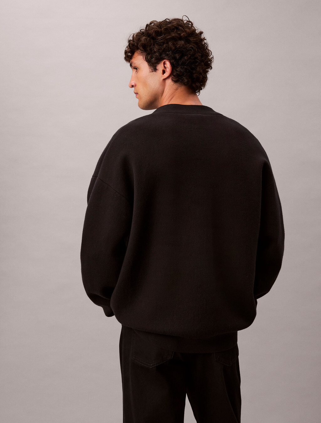 Cotton Blend Monogram Logo Relaxed Cardigan, Black, hi-res
