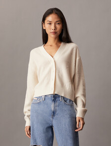 Monogram Intarsia Knit Cardigan, Ivory, hi-res