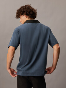 Contrast Open Collar Polo, Ink, hi-res