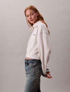 1/4 Zip Cotton Terry Sweatshirt, Chalk, hi-res