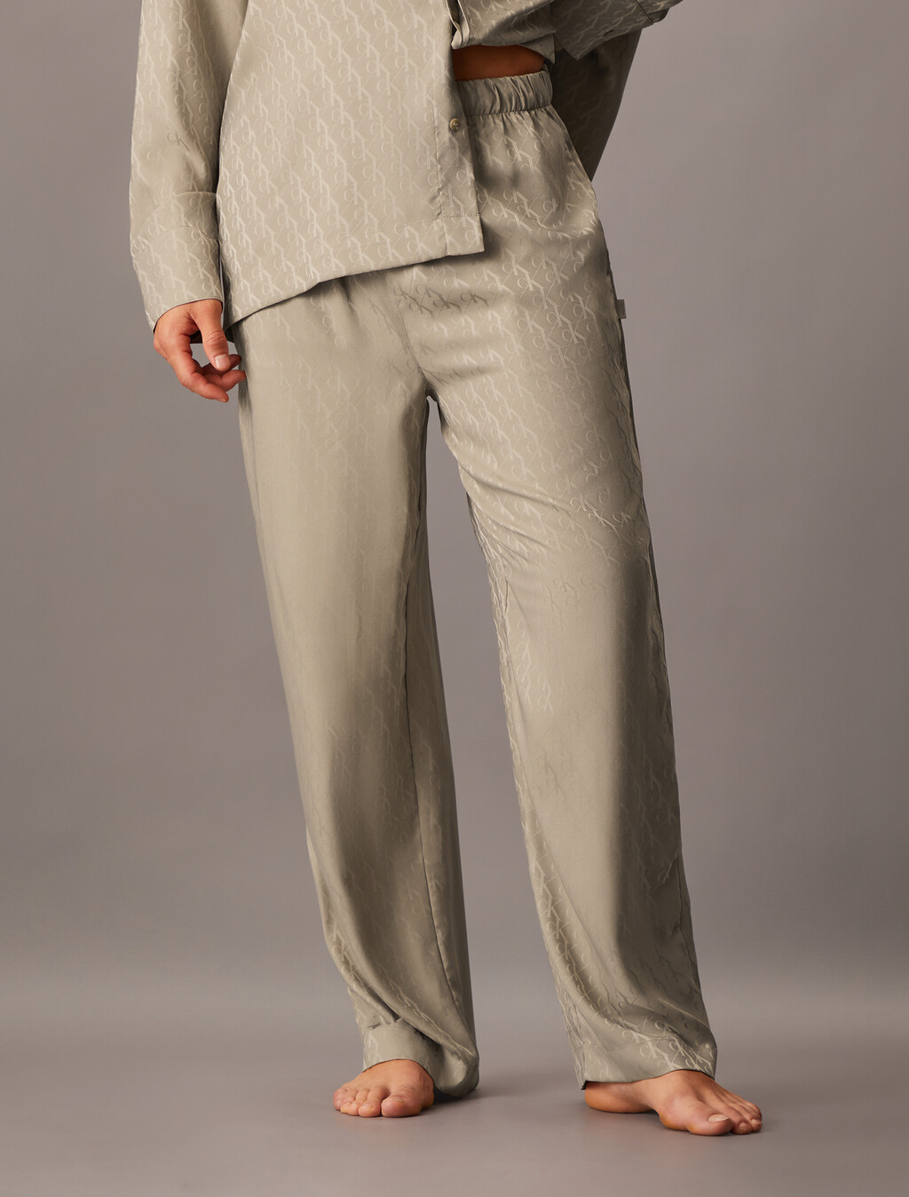 Satin Jacquard Sleep Pants, 17715 HOLIDAY SHINE LOGO+VINTAGE KHAKI, hi-res