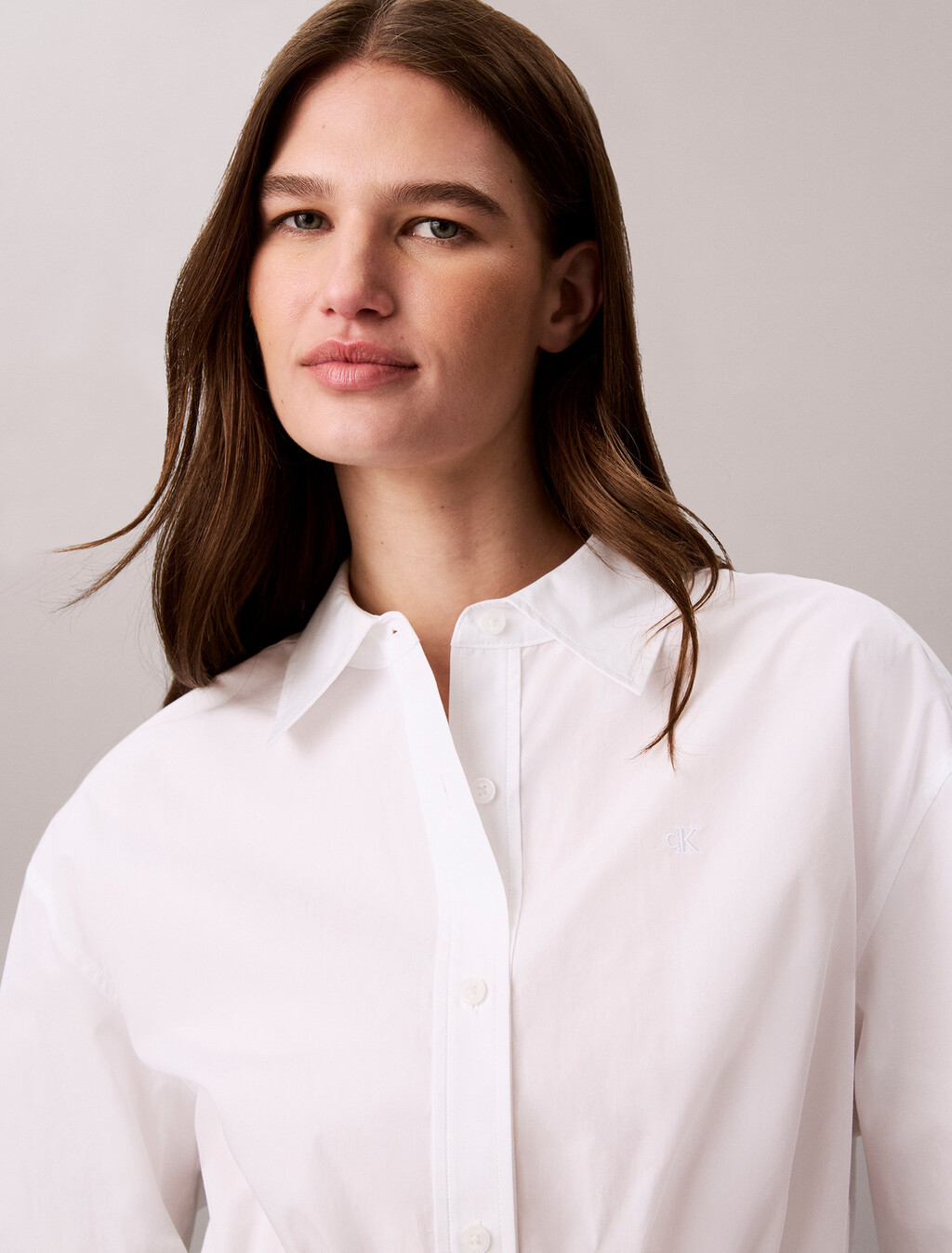 Logo Waistband Cropped Shirt, Bright White, hi-res